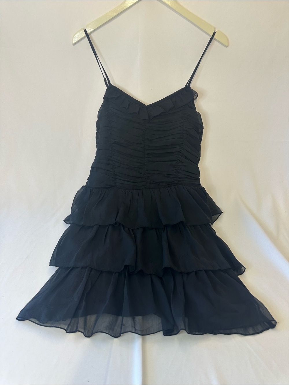 American Eagle Outfitters Black Ruffle Tiered Spaghetti Strap Mini Dress